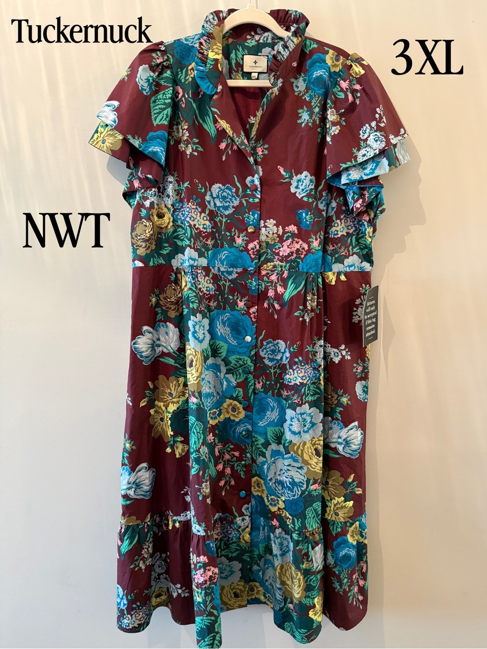 Tuckernuck Floral Ruffle Sleeve Maxi Dress - Burgundy/Blue